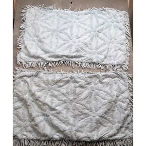King Chenille Pillow Shams Light Blue Fringe 20x36 Set of 2